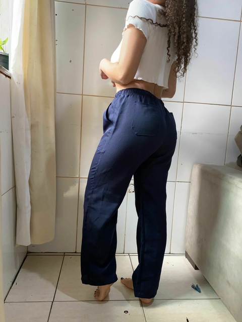 Calça azul cintura alta