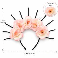 Diadema Balaca De Flores Rosa Salmón Estilo Catrina - Halloween - LifeGlow Store