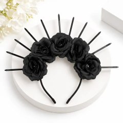 Diadema Balaca De Flores Negras Estilo Catrina - Halloween en internet