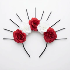 Diadema Balaca De Flores Rojas y Blancas Estilo Catrina - Halloween - comprar en línea