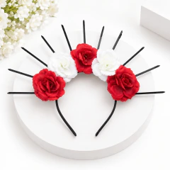 Diadema Balaca De Flores Rojas y Blancas Estilo Catrina - Halloween en internet