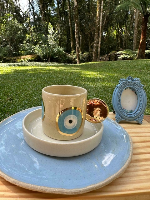 Caneca olho grego com pires