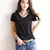 Imagem do Blusa casual de manga curta feminina gola redonda, camiseta de verão, tops de c
