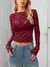 Dulzura manga moletom transparente renda colheita top sólido sexy bodycon camis na internet