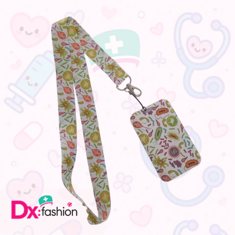Portacredencial Porta Gafete Lanyard Médico Estampado Virus y bacterias