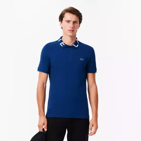Camiseta Lacoste Polo Slim Fit Movement em Piqué Azul - comprar online