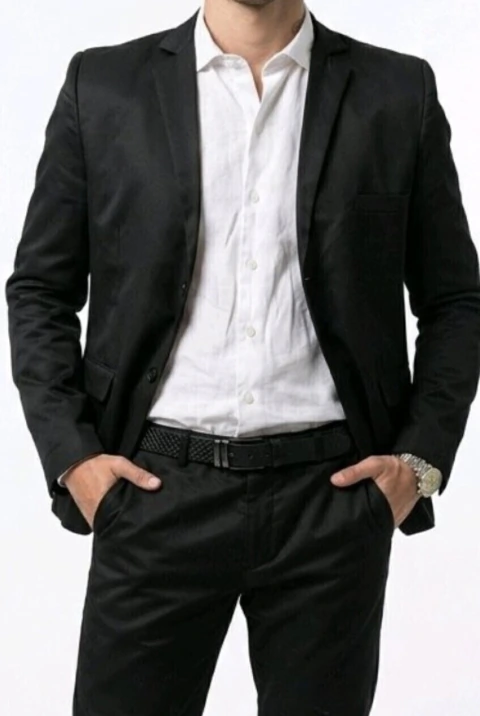14006 - Ambo slim fit - Coton saten - negro