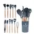 Conjunto de Utensílios de Cozinha de Silicone com Cabo de Madeira – Kit Antiaderente com Suporte - Shopolis