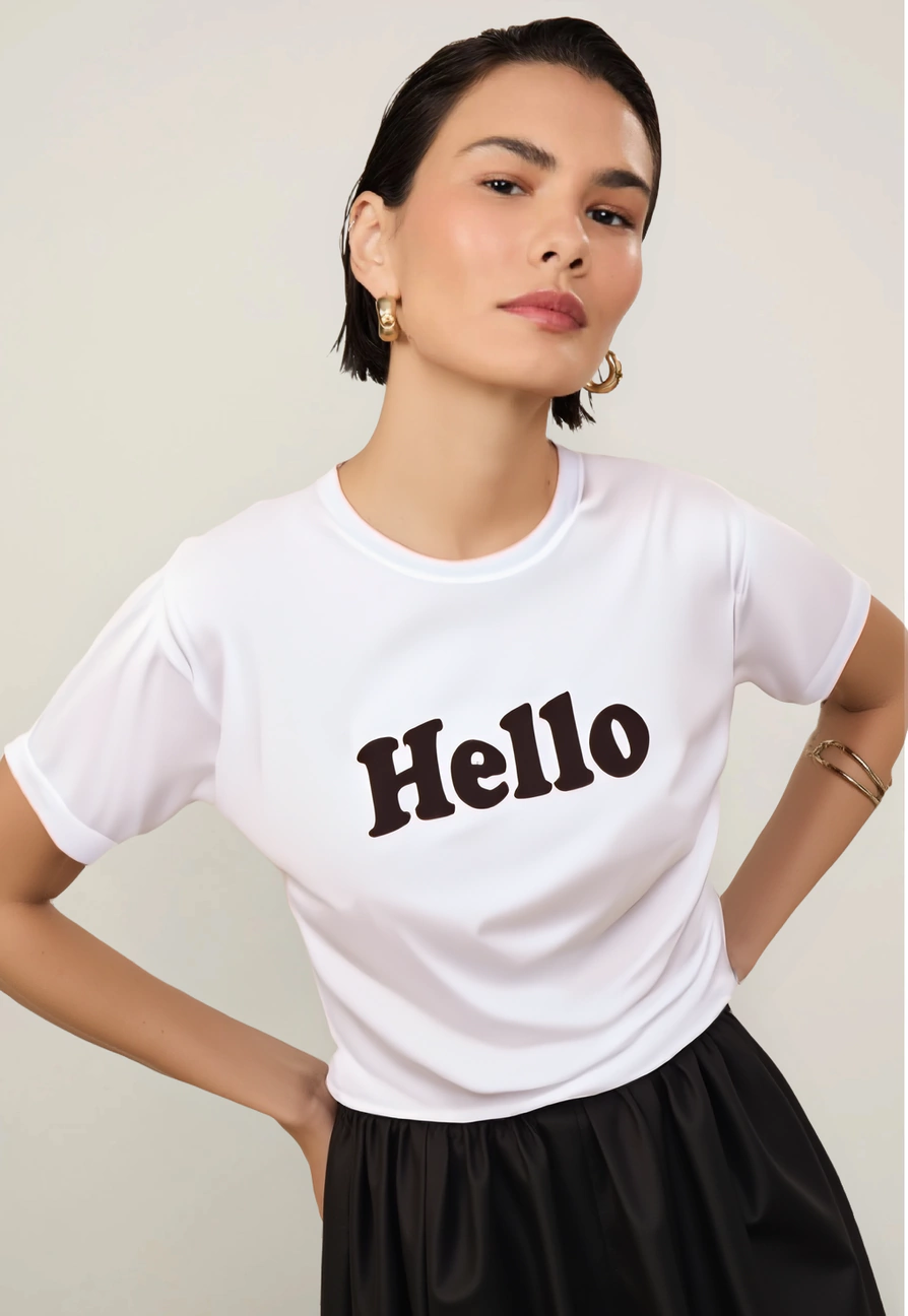 t-shirt - “hello” “good bye” em Branco