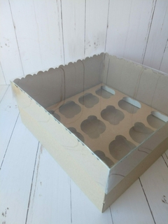 CAJA PARA 12 CUPCAKES 28X28X12CM-TAPA PVC- MICRO MARRÓN- 5020 - comprar online