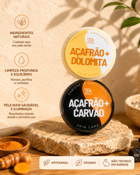 Kit Sabonetes Face Care Açafrão + Dolomita + Carvão