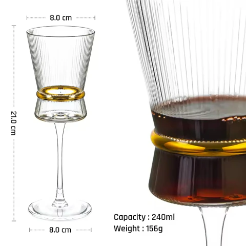 Copa Vidrio Estriada Detalle Dorado — Agua 260ml / Vino Tinto 240ml SET X 6 en internet