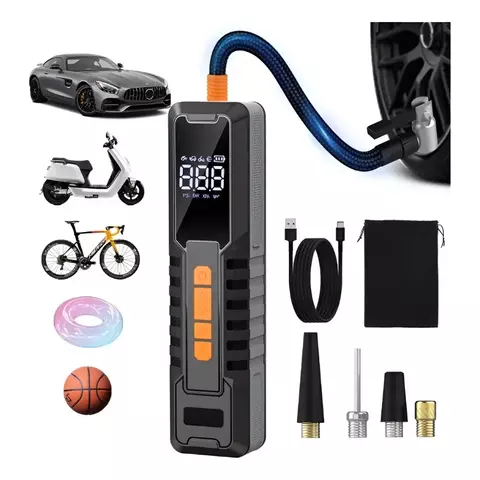 Compressor de Ar Portátil Multifuncional, Bateria Recarregável, para Pneus de Carro, Moto