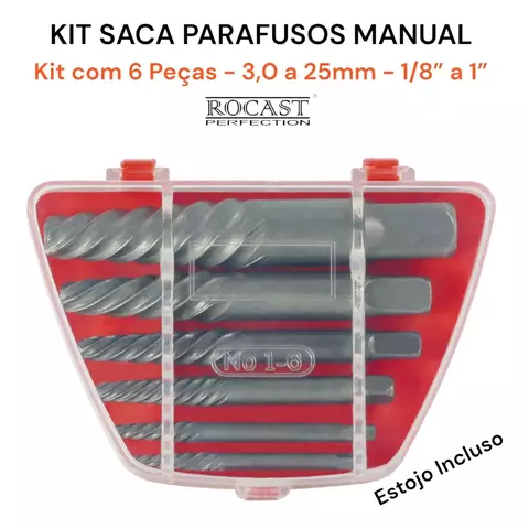 Kit Saca Parafusos Manual Rocast – 6 Peças - Estojo Plástico 3 a 25mm - comprar online