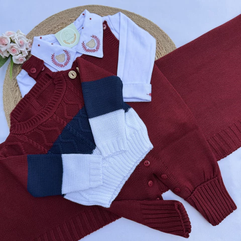 Saída Maternidade Menino Tricô Ravi Vermelho 4 Peças - comprar online