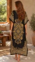Vestido Kaftan Longo Feminino Preto e Dourado Estampado Étnico Boho Chic - comprar online