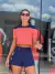 Cropped Bicolor marinho e salmão - comprar online