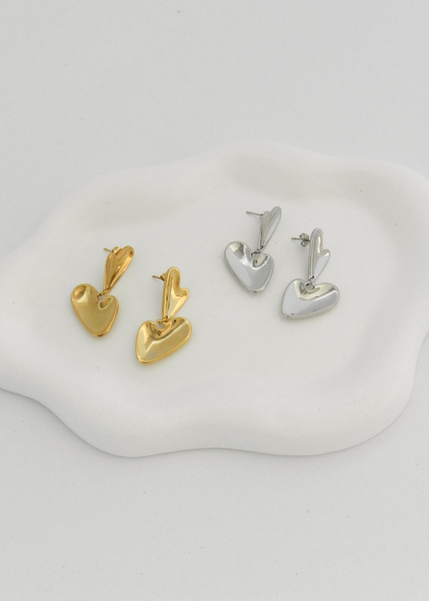 Brinco Coração Duplo Aço Inoxidável - comprar online