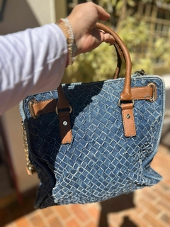 Bolsa com alça Michael Kors Hamilton Trançado Jeans - Oi Gata! Brechó