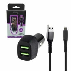 CARGADOR para auto 12V 4.8A 2 USB HEMBRA + CABLE USB A LIGHTNING DESMONTABLE PARA IPHONE - comprar online