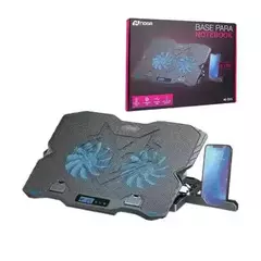 BASE NOTEBOOK 6 COOLERS Y DISPLAY PUERTO USB CON SOPORTE HOLDER PARA CELULAR DE 9´´ A 15.6´´CON LUZ AZUL - comprar online