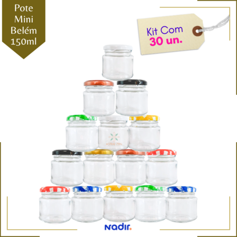 Pote de Vidro 150ml Doces Bolos Geleias Lembranças Com Tampa De Metal - 30 Unds