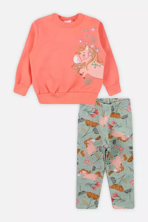 Conjunto Blusão Moletom e Legging Bebê Menina Elian Salmão