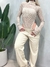 Conjunto Feminino Body Arrastão Cavado Manga Longa e Calça Flare Dayara Ref. 1