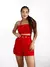 Conjunto Feminino em Alfaiataria Short com Cinto e Cropped Amarração com Flor na internet