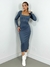 Vestido Feminino Midi em Ribana Manga Longa Decote Quadrado Eduarda Ref. 1462