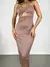Vestido Feminino Midi em Ribana Sem Alça com Recorte e Fivela Barbara Ref. 1382