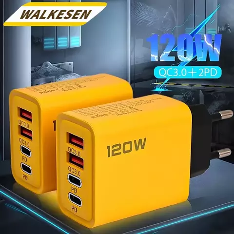 Carregador Rápido 120W com 4 Portas – USB 3.0 + PD Turbo Power