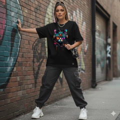 Camiseta T-shirt Unissex Algodão Barata Para Treino Academia passeio Estampada Gato Fone na internet