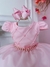 Vestido Infantil Rosa com Cinto de Pérolas para Daminhas e Festas na internet