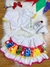 Conjunto Meninas Junino Cropped Colorido Branco C/ Mini Saia
