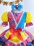 Fantasia Infantil Junino Azul e Rosa Com Flores Coloridas
