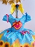 Vestido Infantil Junino Luxo Azul Girassol Colorido - loja online