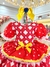 Vestido Infantil Junino Caipira Vermelho Estampas Corações