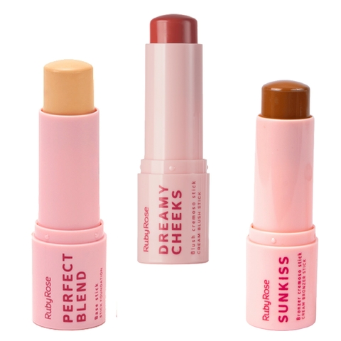 Kit Maquiagem Stick Ruby Rose Base Cremosa Blush Cremoso Bronzer - comprar online