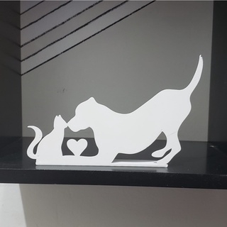Enfeite de Prateleira "Cão e Gato" Branco