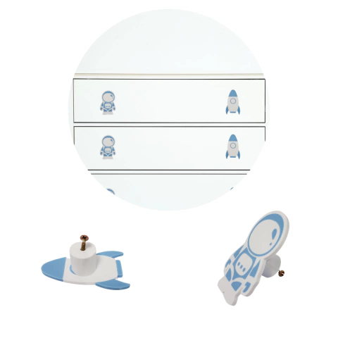 Puxadores Infantis para Móveis,Astronauta e Foguete, 2 Peças