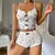 Conjunto de pijamas femininos com estampa de coração, tecido canelado macio co - Skynz