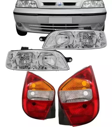 Kit Farol e Lanterna Traseira Fiat Palio G2 2001 a 2007 Bicolor Tricolor Vermelha