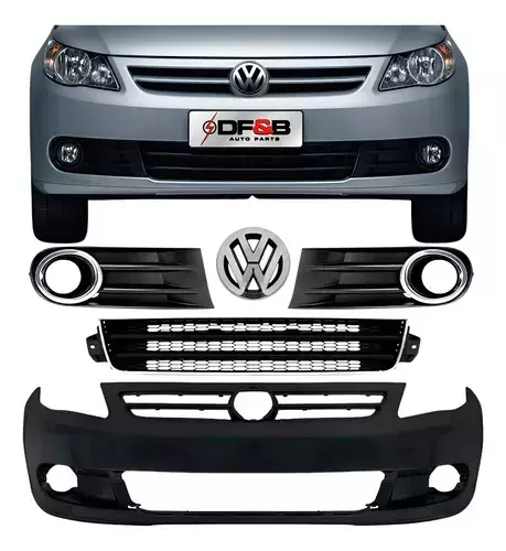 Kit Parachoque com Grades Molduras Milha Aro Cromado e Emblema Gol Voyage G5 2009 a 2012