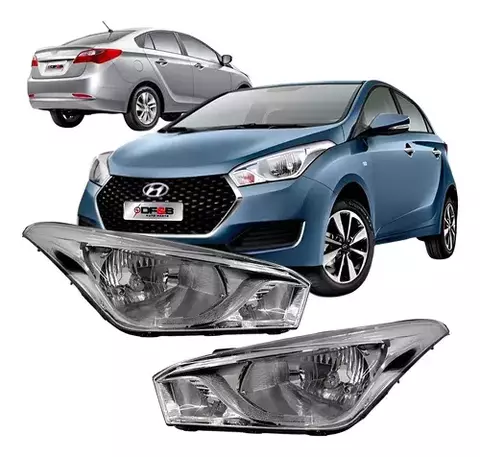Par de Farol Dianteiro Cromado Hyundai HB20 HB20S HB20X 2013 a 2019