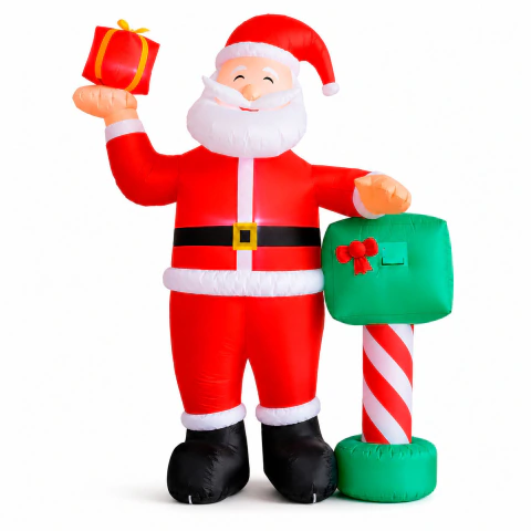 Papai Noel Inflável 2,1m com LED e Poste de Correio Natalino