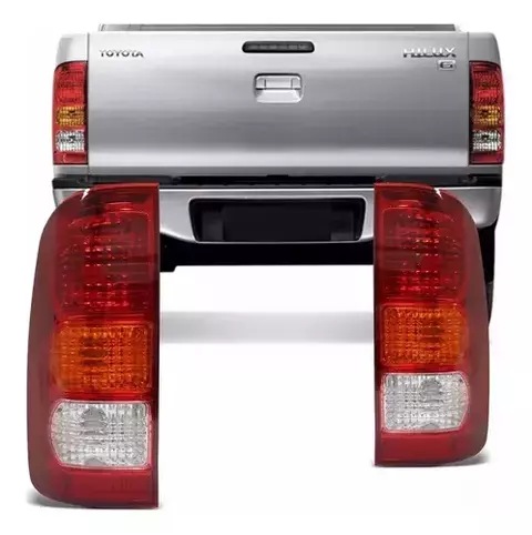Par Lanterna Traseira Tricolor Hilux SRV 2005 a 2011 Lente Lisa em Acrílico