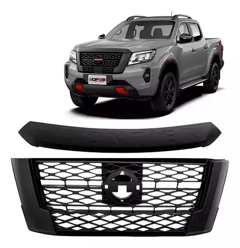 Kit Grade Frontal e Friso Capô Nissan Frontier 2021 a 2024 Preto