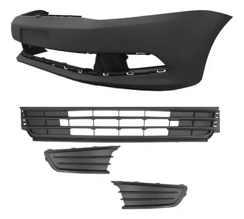 Kit Parachoque Dianteiro e Grades Sem Furo Gol Voyage G6 2013 a 2016 Preto Liso