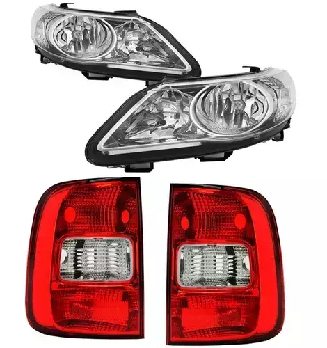 Kit Farol Duplo Cromado H1 H7 e Lanternas Traseiras Fumê Saveiro G5 2009 a 2012
